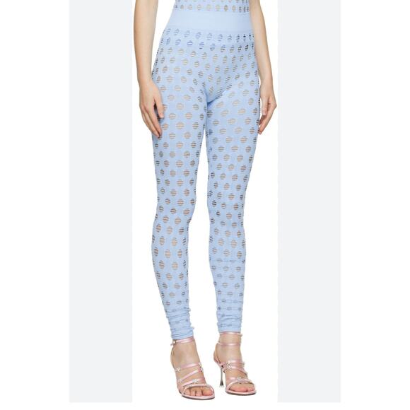 Maisie Wilen Perforated Seamless Knit Stretch Rare Baby Blue Leggings One Size - Picture 1 of 6